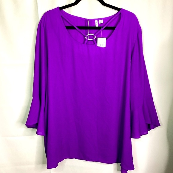 Cato Tops - Cato Plus‎ size 26 28 4X ToPurple Blouse with Flutter Sleeves and Relaxed Fit